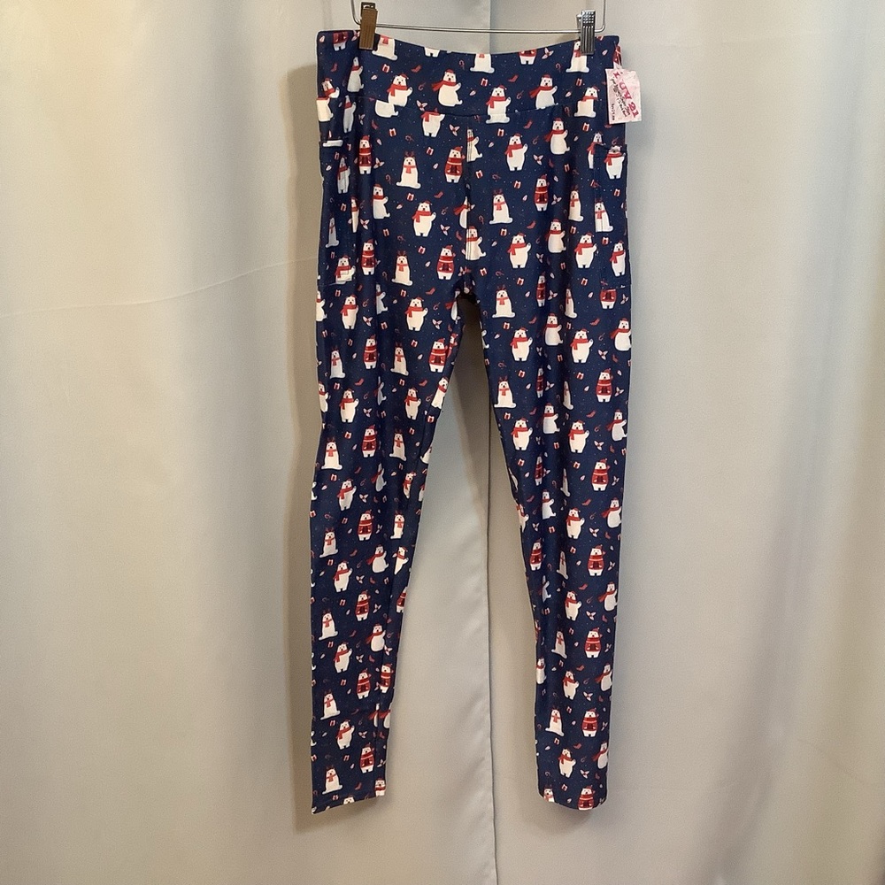 Luv21 Leggings Women’s Size 12-20 Pockets Yoga Waistband Polar Express Pattern